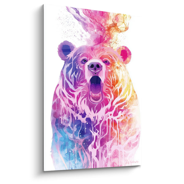 Quadri Orso ruggente con tonalità viola e aranciate - Grido di luce - Edizione Orso bruno