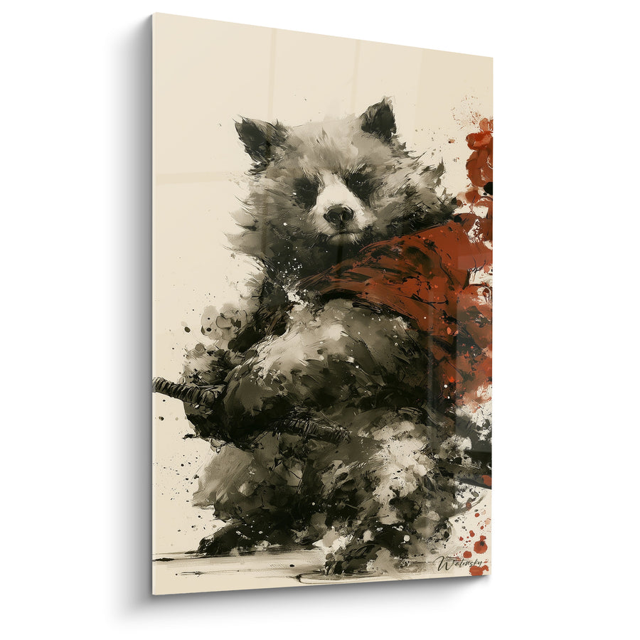 Tableau Ours noir et rouge tenant un sabre - Fourreau du guerrier - Edition Ours brun