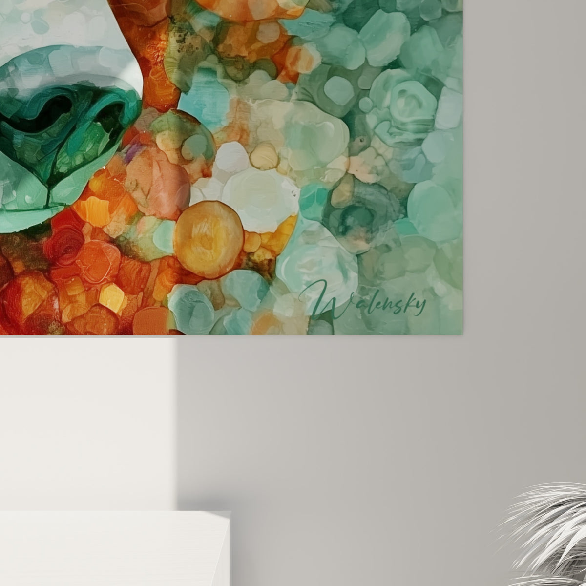 Matière en bulles superposées d'un ours brun turquoise et cuivré, empâtements et dégradés visibles de près