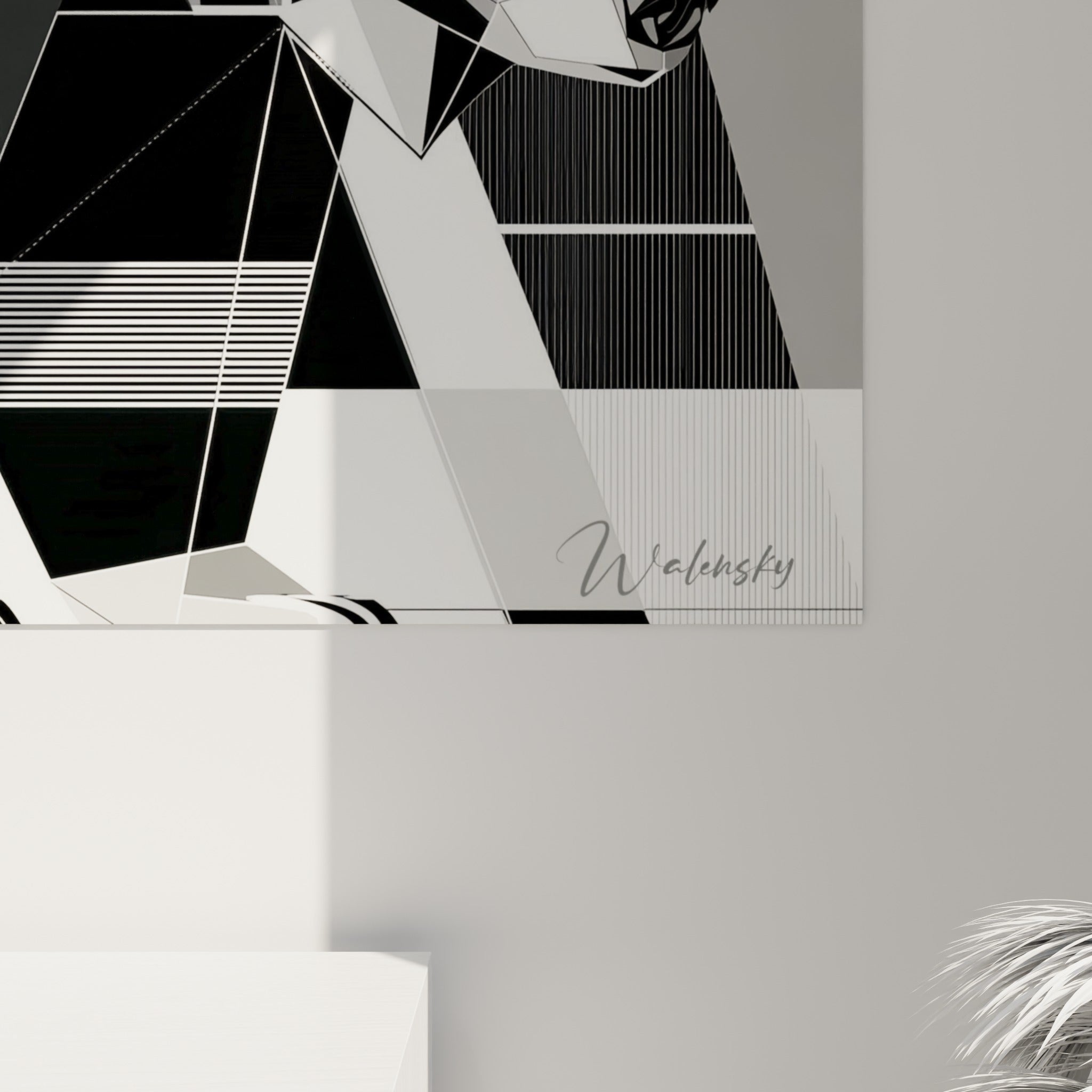 Détail des facettes noires et blanches de l'ours brun, lignes fines et hachures visibles sur la toile imprimée