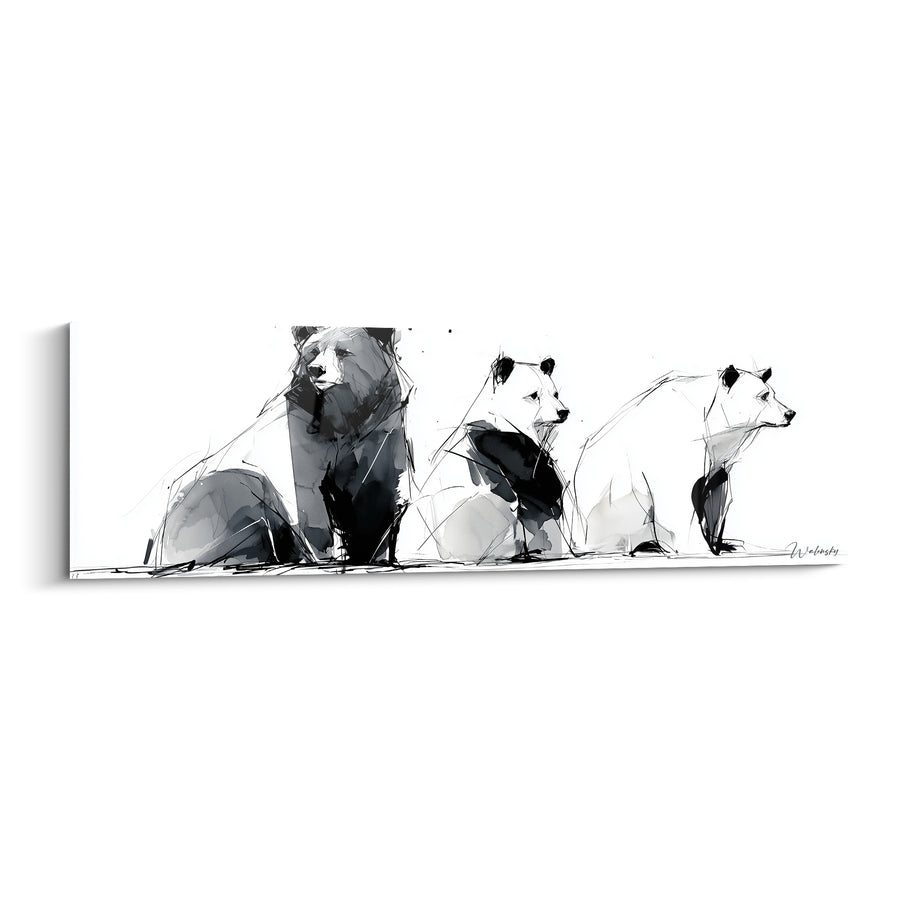 Tableau Ours trio noir et blanc esquissé - Silence de la fratrie - Edition Ours brun