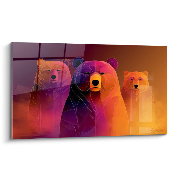Cuadro Oso Pardo Trío Violeta y Naranja Geométrico - Velada Familiar - Edición Oso Pardo
