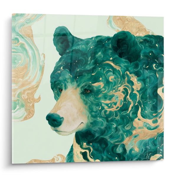 Tableau Ours turquoise aux volutes dorées - Songe doré - Edition Ours brun