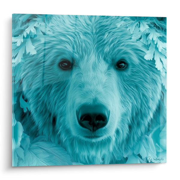 Tableau Ours turquoise aux feuillages givrés - Regard glacé - Edition Ours brun