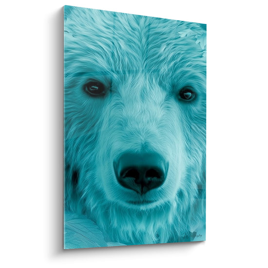 Ours brun turquoise au regard sombre et pelage texturé finement détaillé sur fond clair