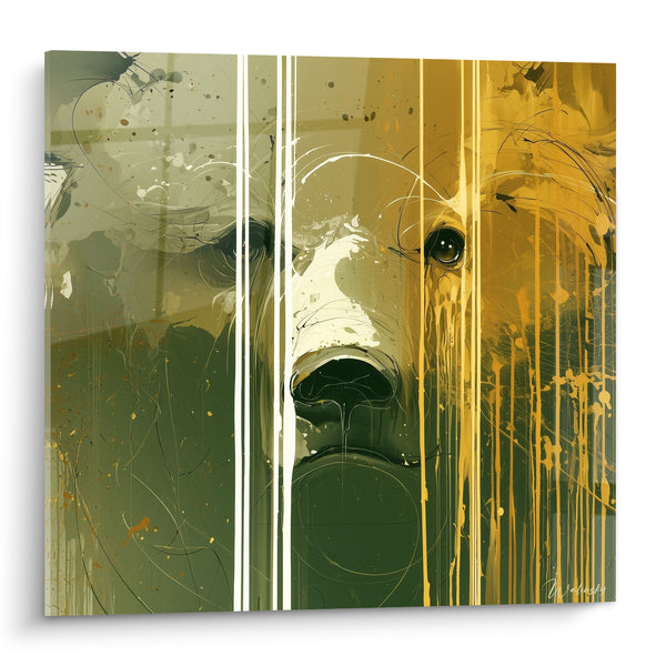 Quadri Orso bruno con colature verde oliva e dorate - Sguardo tra due foreste - Edizione Orso bruno