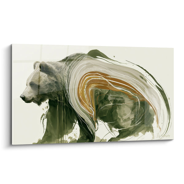 Tableau Ours brun vert olive et ocre - Souvenir de forêt - Edition Ours brun