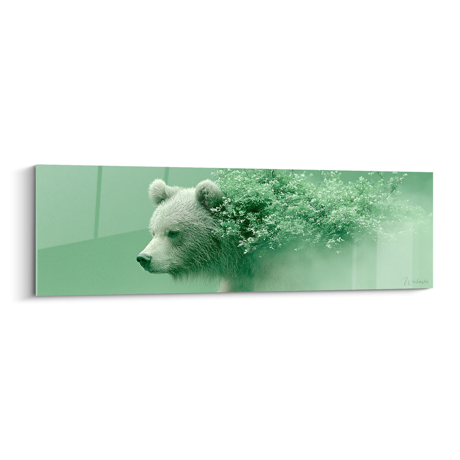 Tableau Ours brun fondu dans un feuillage vert - Fusion sylvestre - Edition Ours brun