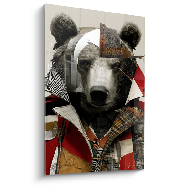 Tableau Ours brun en veste rouge et dorée - Allure insolite - Edition Ours brun