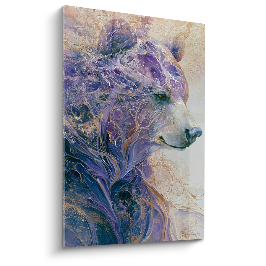 Tableau Ours violet aux volutes dorées - Rêverie fluide - Edition Ours brun
