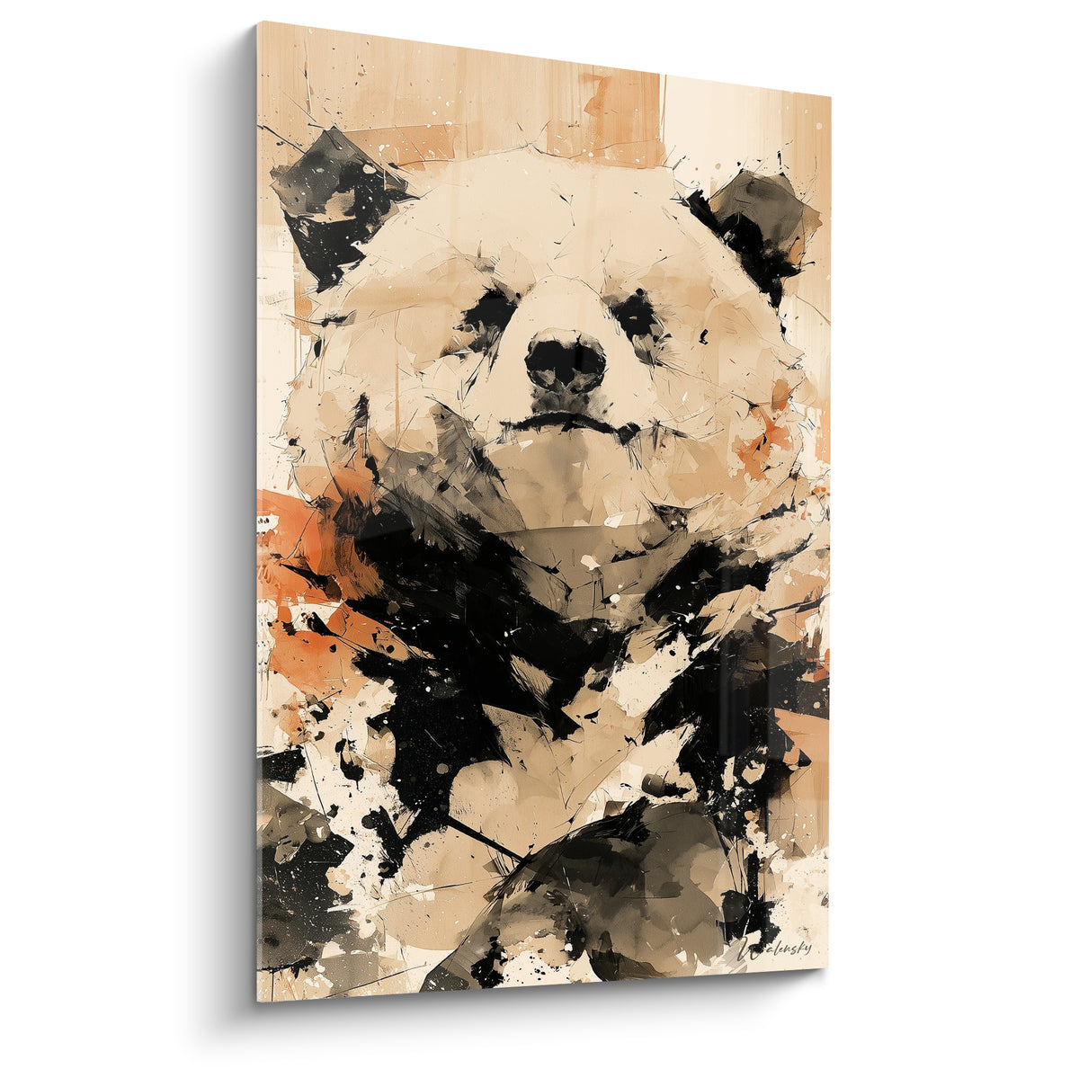Ours brun au visage beige éclaté de noir et de touches terracotta, style encré graphique