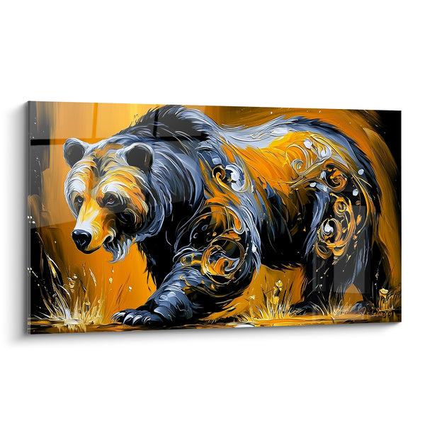Gemälde Bär durchstreifend einen Hintergrund aus Bernstein und Anthrazit - Gang des Kolosses - Edition Braunbär