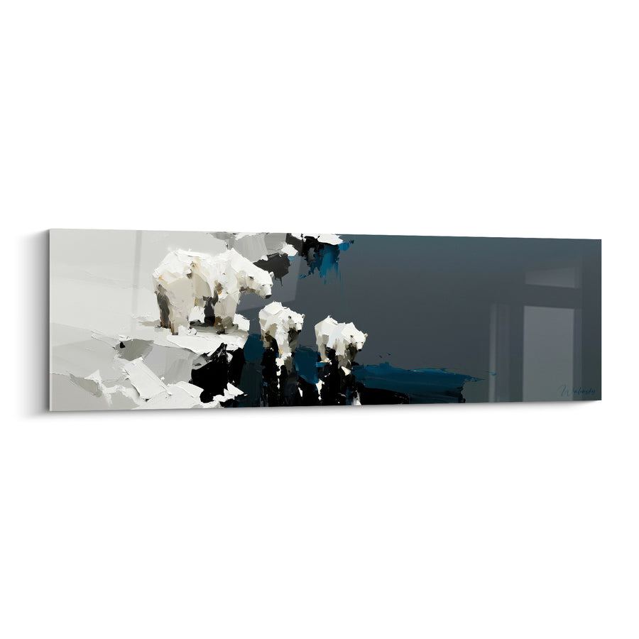 Tableau Ours polaires blancs et bleus en file - Reflet de l'eau sombre - Edition Ours polaire