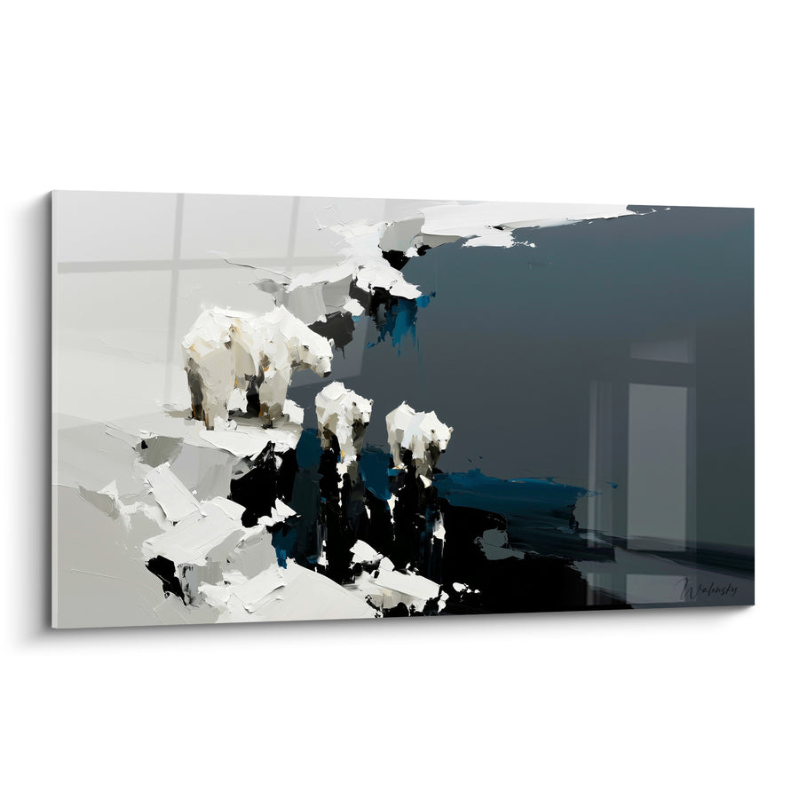 Tableau Ours polaires blancs et bleu nuit sur banquise fracturée - Famille en marche - Edition Ours polaire