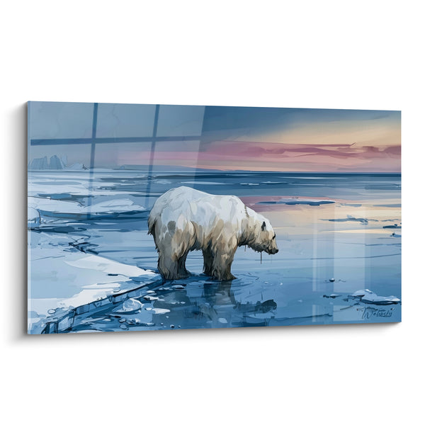 Tableau Ours polaire sur banquise bleue et rose - Veille glaciale - Edition Ours polaire