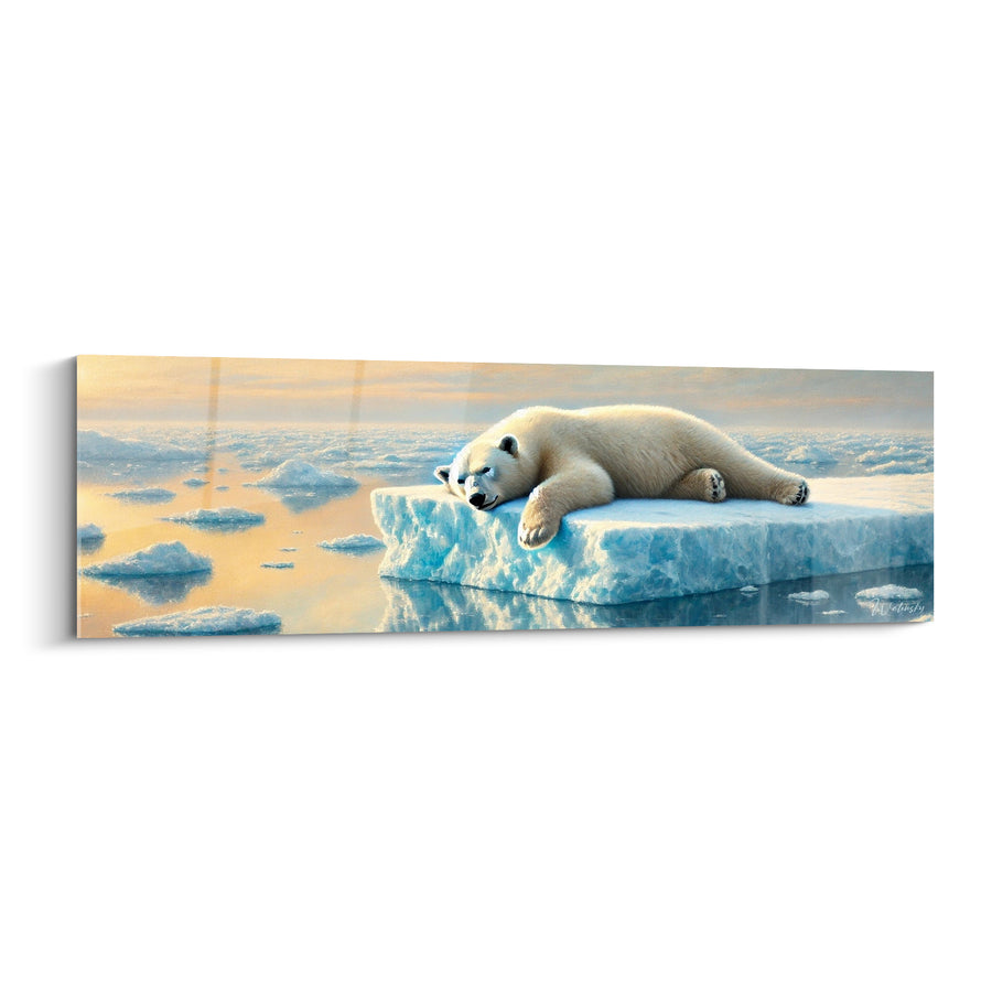 Tableau Ours étendu sur banquise turquoise et dorée - Sieste sur la banquise - Edition Ours polaire