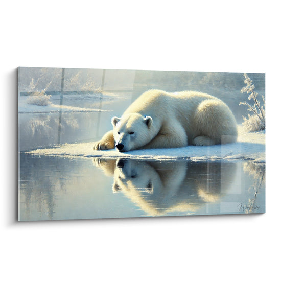 Tableau Ours endormi au bord de l'eau bleutée - Sommeil glacé - Edition Ours polaire