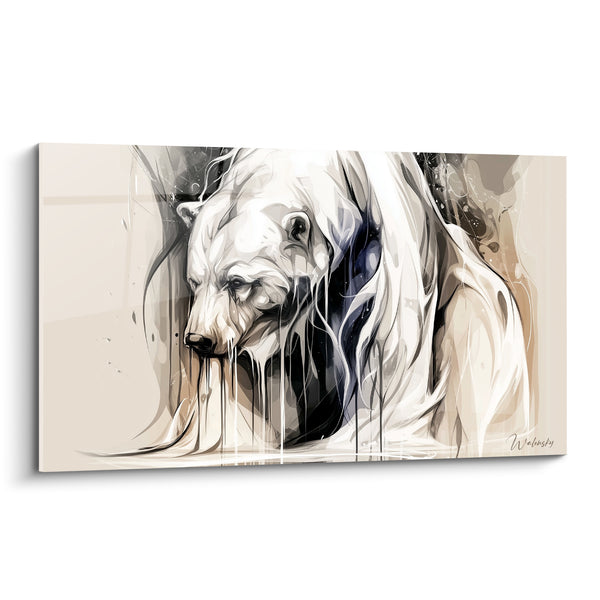 Tableau Ours polaire aux coulures beige et anthracite - Silhouette en dissolution - Edition Ours polaire