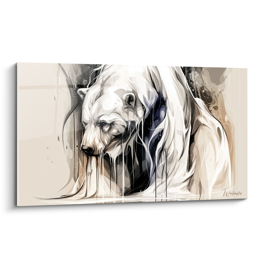 Tableau Ours polaire aux coulures beige et anthracite - Silhouette en dissolution - Edition Ours polaire