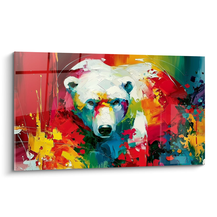 Tableau Ours polaire aux touches rouges et jaunes éclatantes - Explosion picturale multicolore - Edition Ours polaire