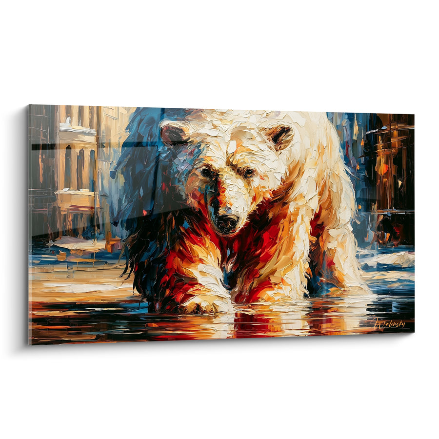 Tableau Ours polaire blanc et rouge dans l'eau - Marche sur la glace - Edition Ours polaire