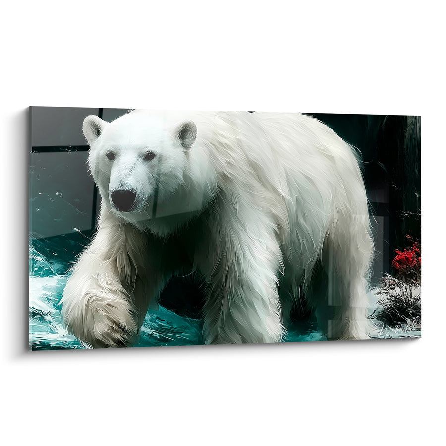Tableau Ours polaire blanc aux reflets turquoise - Marche glaciaire - Edition Ours polaire