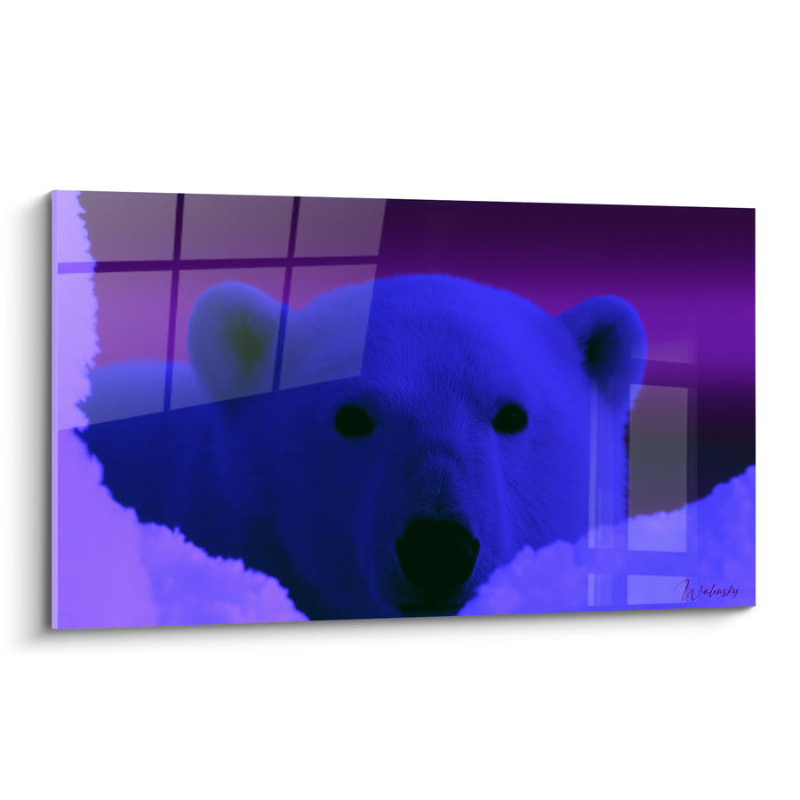 Tableau Ourson bleu et violet aux fenêtres fantômes - Veille nocturne - Edition Ours polaire