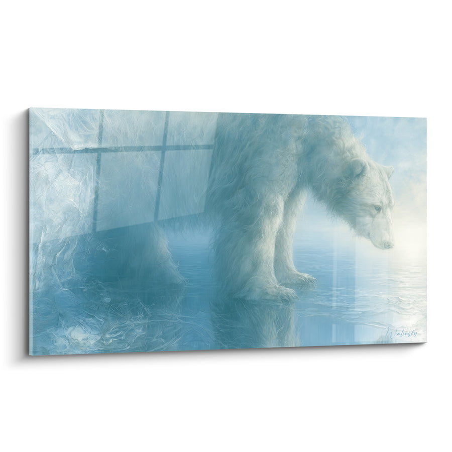 Tableau Ours polaire bleu glacé sur eau miroitante - Reflet silencieux - Edition Ours polaire