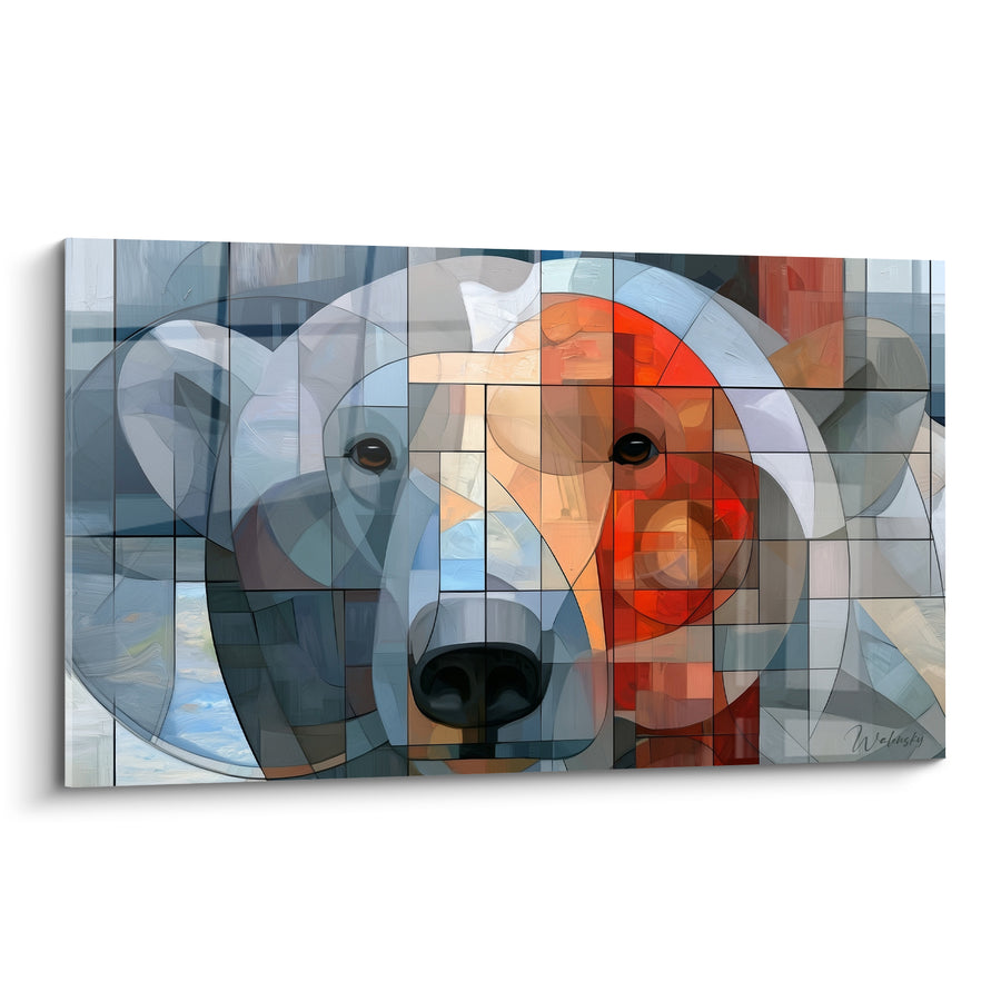 Tableau Ours polaire aux teintes bleu gris et corail - Fracture chromatique - Edition Ours polaire