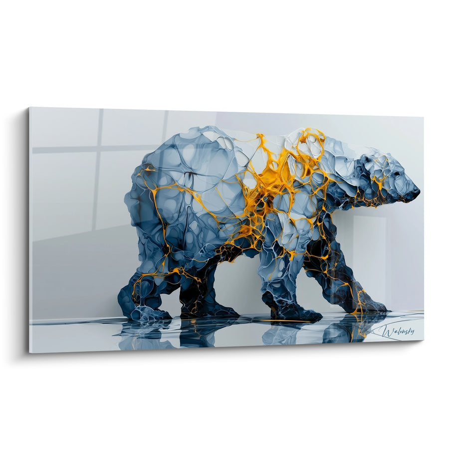 Tableau Ours polaire bleu marine et doré marbré - Fracture lumineuse - Edition Ours polaire