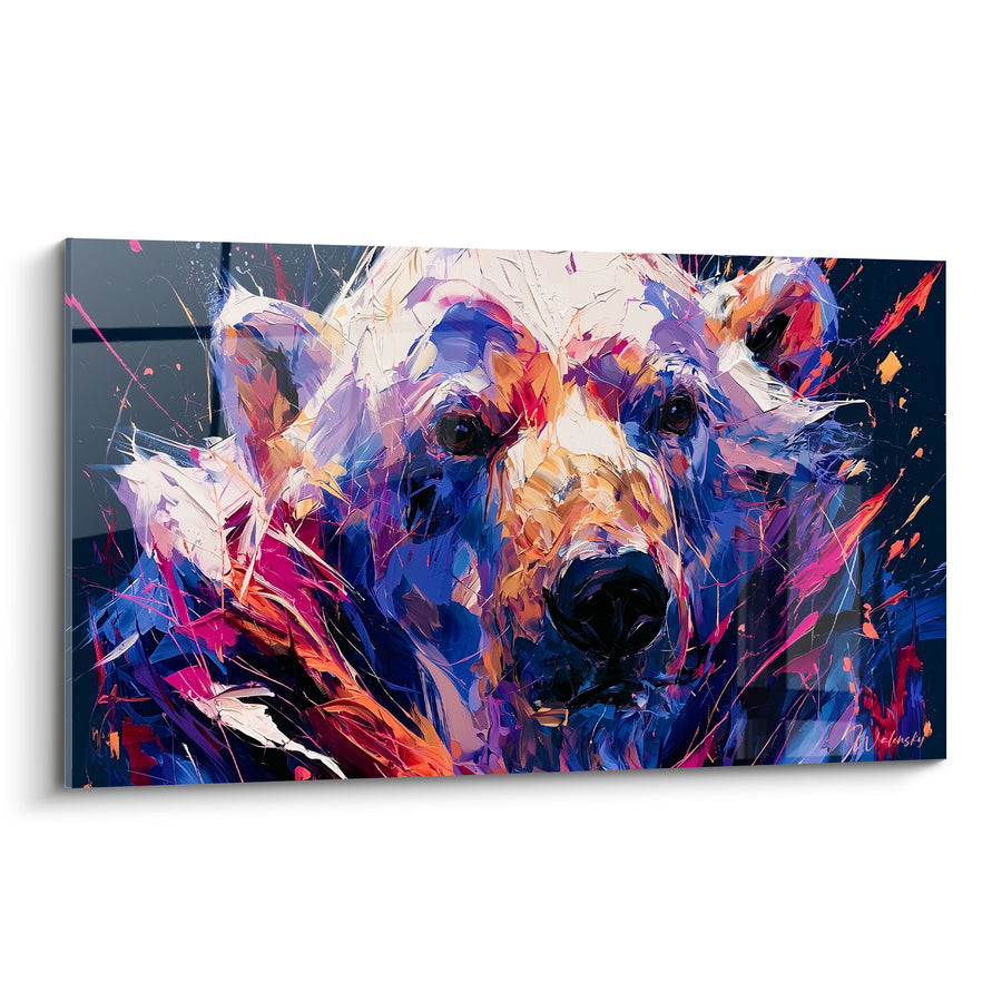 Tableau Ours polaire aux touches bleu marine et fuchsia - Fureur chromatique - Edition Ours polaire