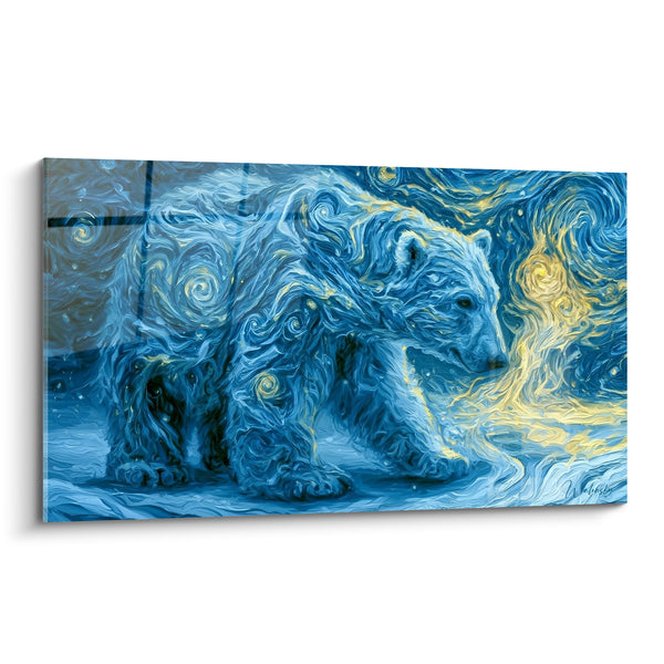 Tableau Ours polaire tourbillons bleu et doré - Nuit tourbillonnante - Edition Ours polaire