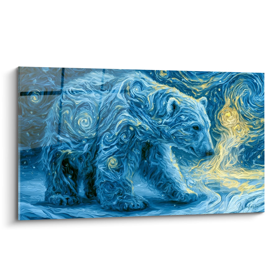 Tableau Ours polaire tourbillons bleu et doré - Nuit tourbillonnante - Edition Ours polaire
