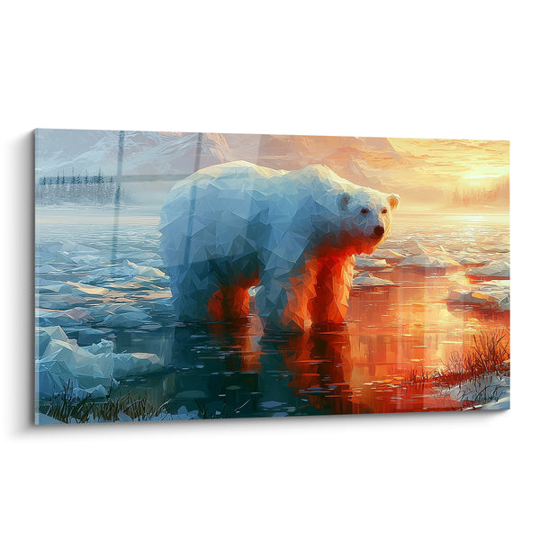 Gemälde Eisbär polygonal blau und orange auf Eisschild – Glutrand – Eisbär Edition