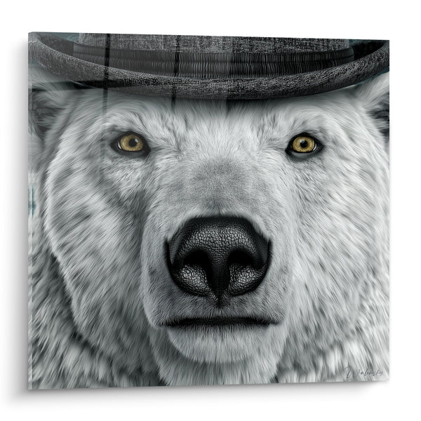 Tableau Ours polaire au chapeau melon gris - Portrait facétieux - Edition Ours polaire