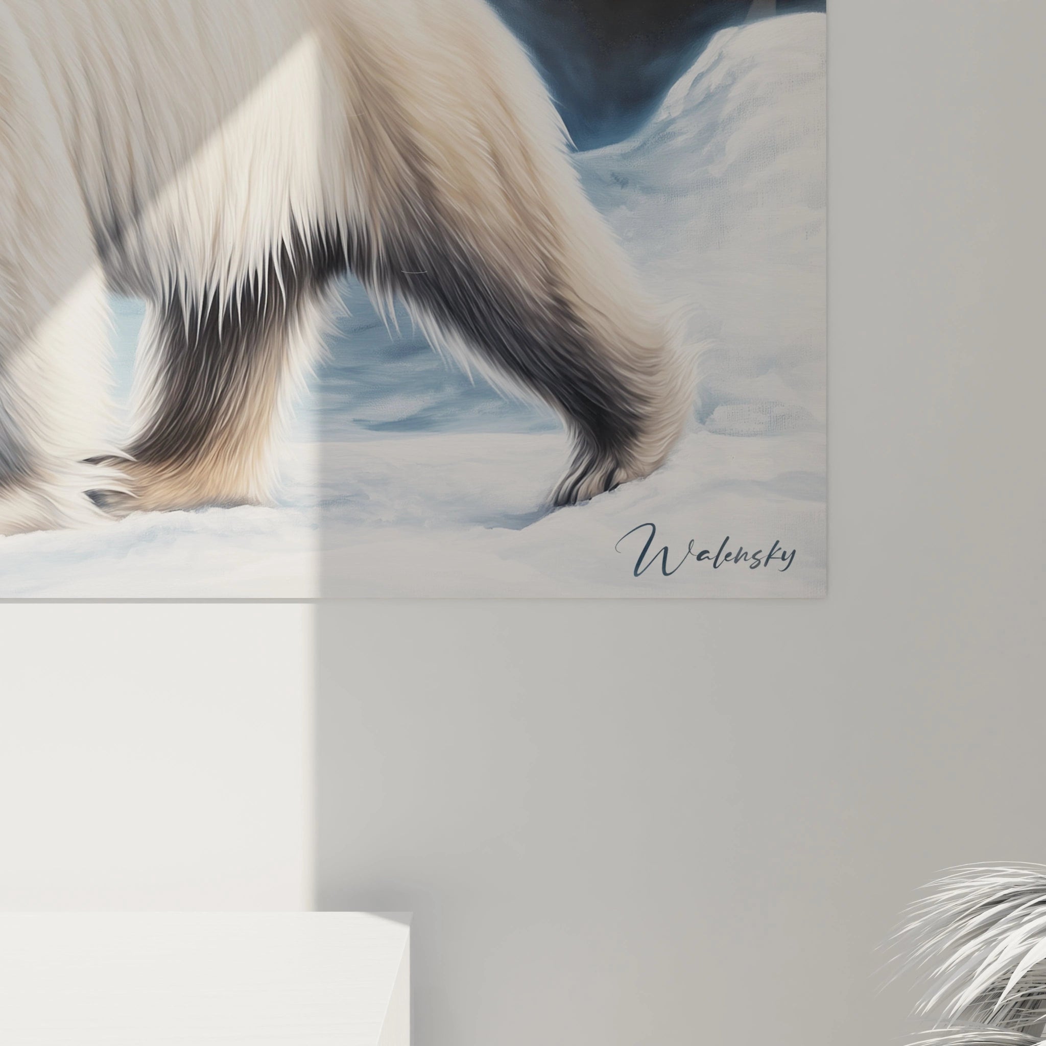 Tableau ours polaire Walensky détaillant la patte d'un ours sur la neige avec signature visible