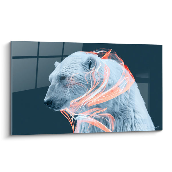 Tableau Ours polaire aux volutes corail lumineuses - Souffle incandescent - Edition Ours polaire