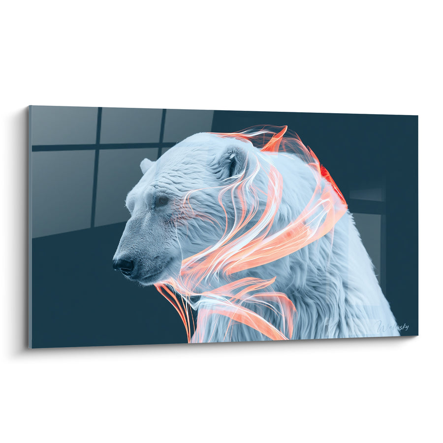 Tableau Ours polaire aux volutes corail lumineuses - Souffle incandescent - Edition Ours polaire