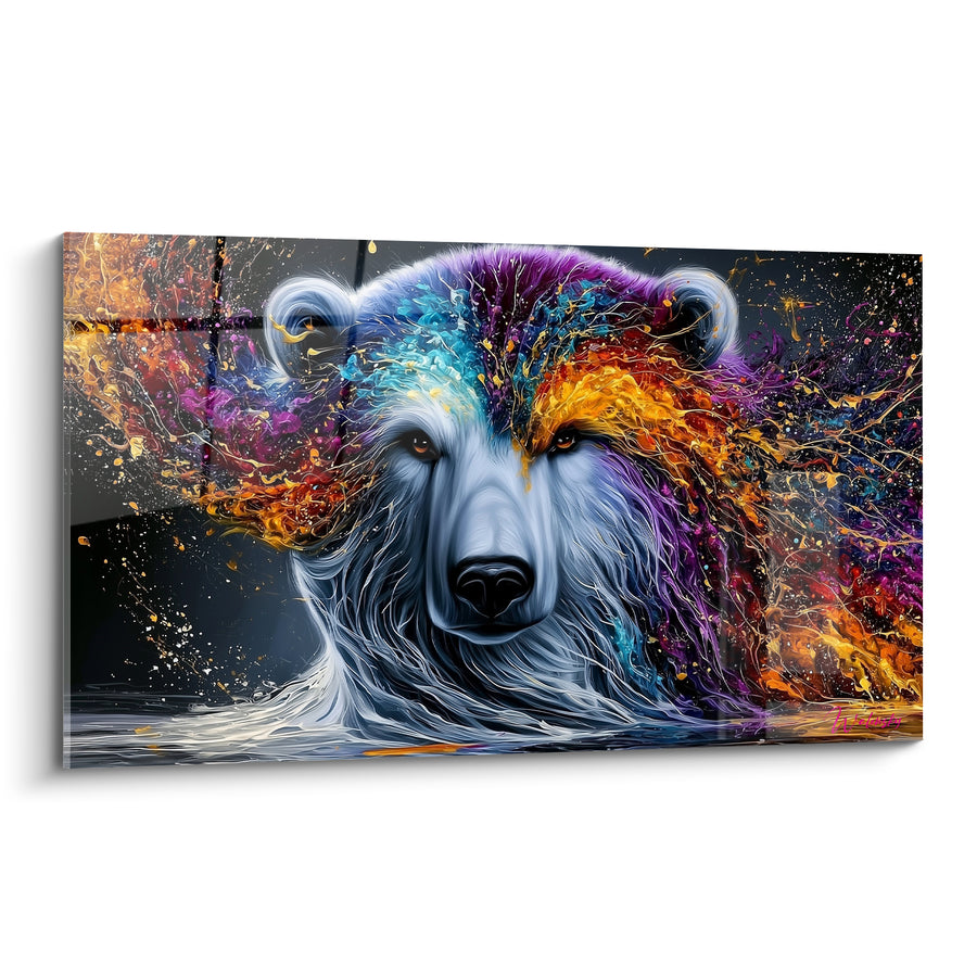 Tableau Ours polaire blanc et doré éclaboussé - Éveil chromatique - Edition Ours polaire