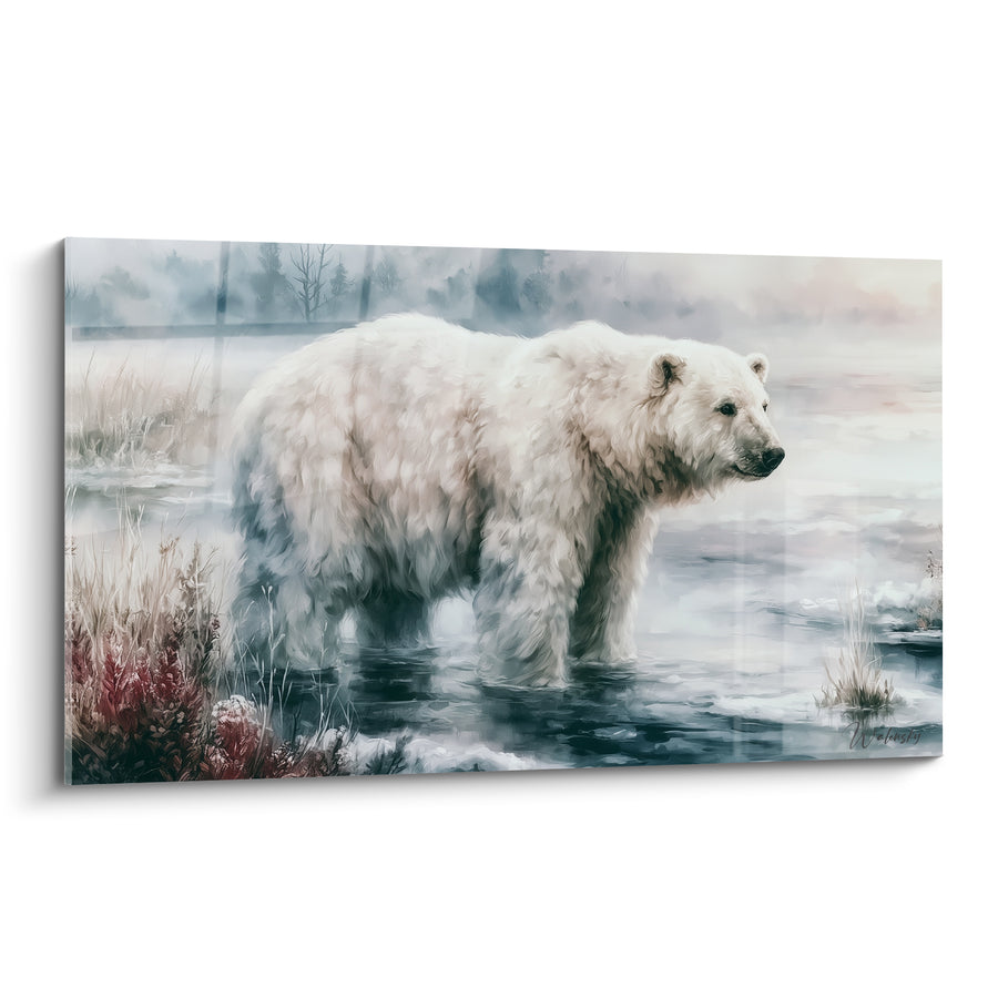 Tableau Ours polaire blanc dans une eau glacée - Pause glaciale - Edition Ours polaire