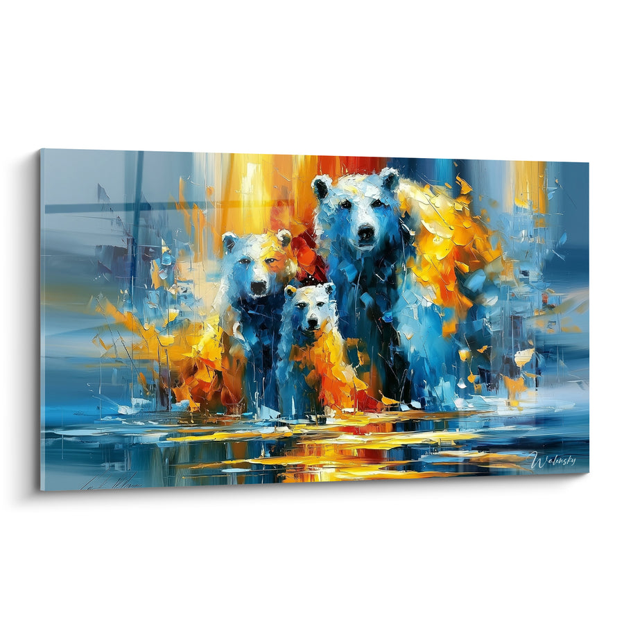 Tableau Famille d'ours bleu et doré - Union incandescente - Edition Ours polaire