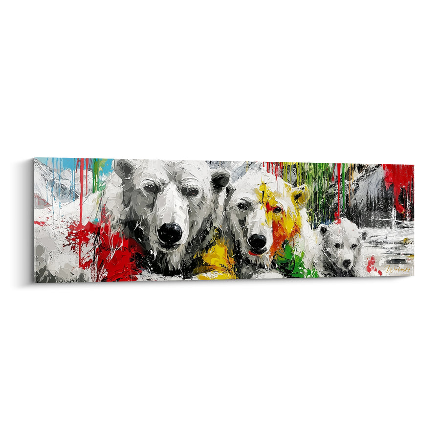 Tableau Ours polaires blancs aux coulures rouge et jaune - Clan sous la banquise - Edition Ours polaire