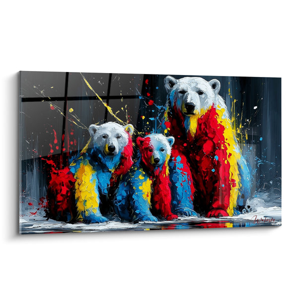 Tableau Famille d'ours rouge et bleu éclatant - Union familiale - Edition Ours polaire