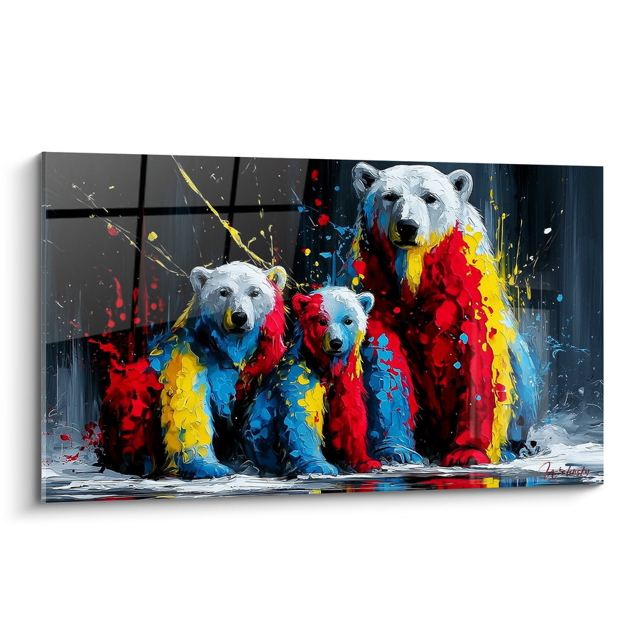 Tableau Famille d'ours rouge et bleu éclatant - Union familiale - Edition Ours polaire
