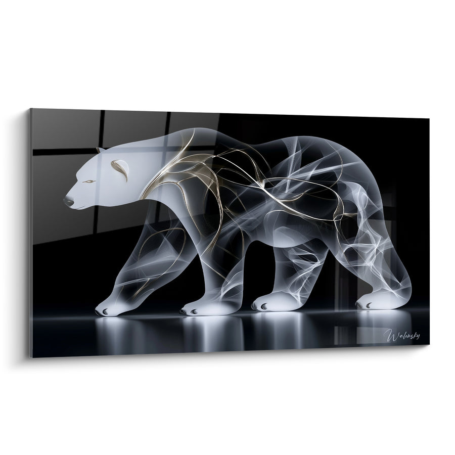 Tableau Ours polaire filaments blancs et dorés - Marche spectrale - Edition Ours polaire