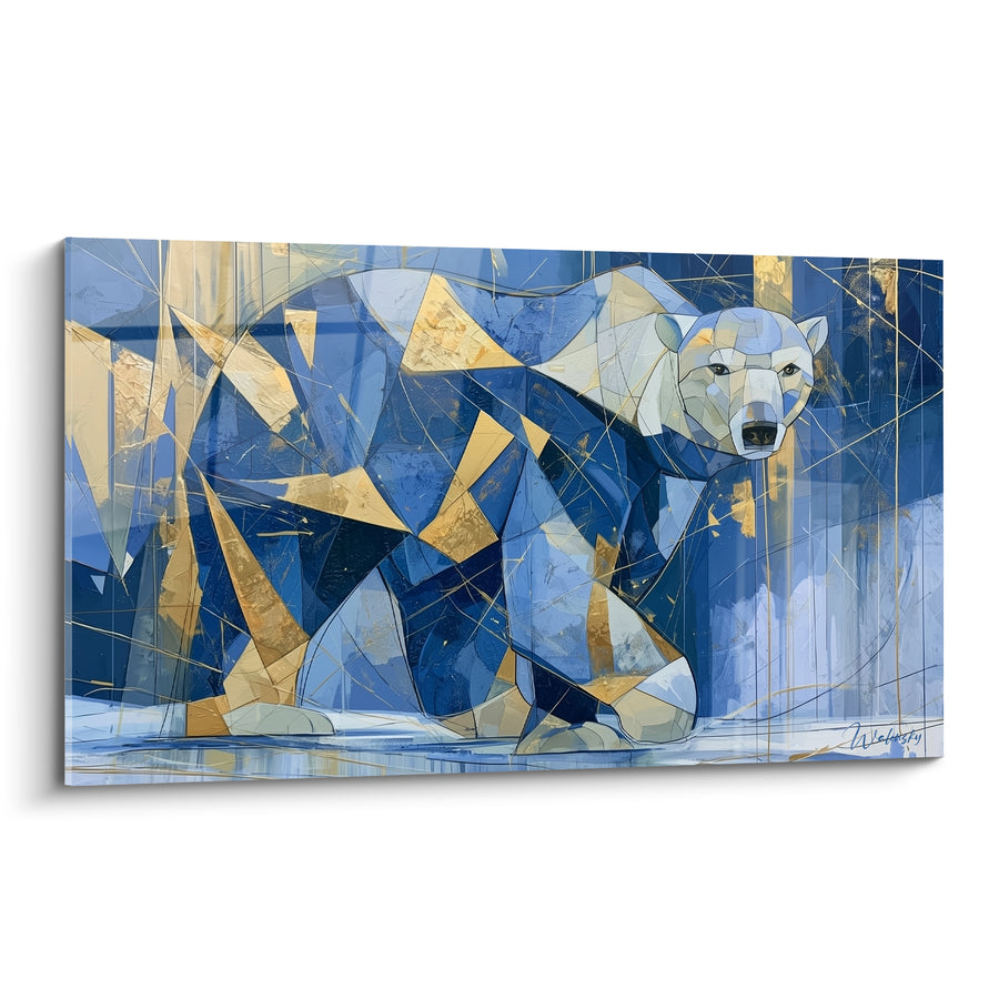 Tableau Ours géométrique bleu marine et doré - Fragments de toundra - Edition Ours polaire