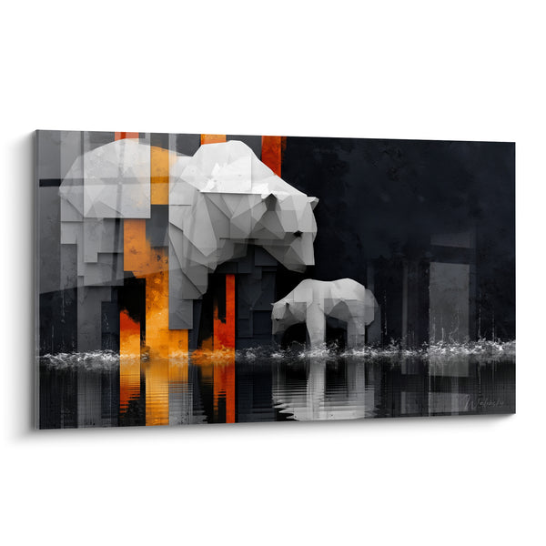 Tableau Ours polygonaux gris et bandes orange - Passage fragile - Edition Ours polaire