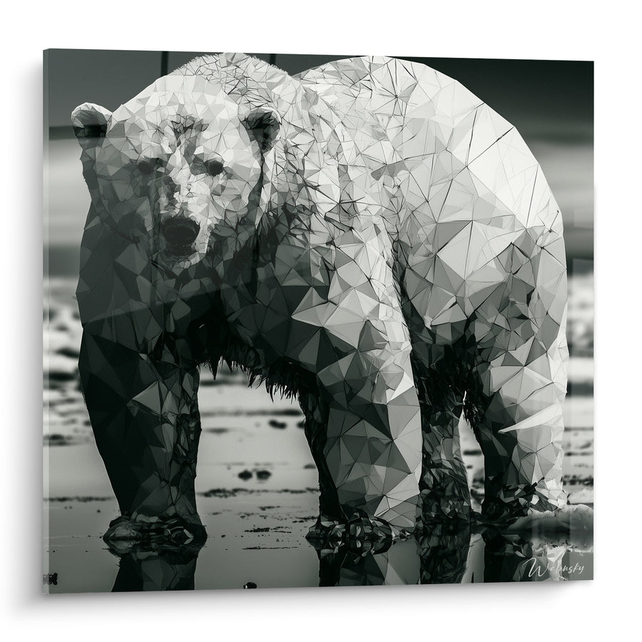 Tableau Ours polygonal blanc et noir givré - Fracture arctique - Edition Ours polaire