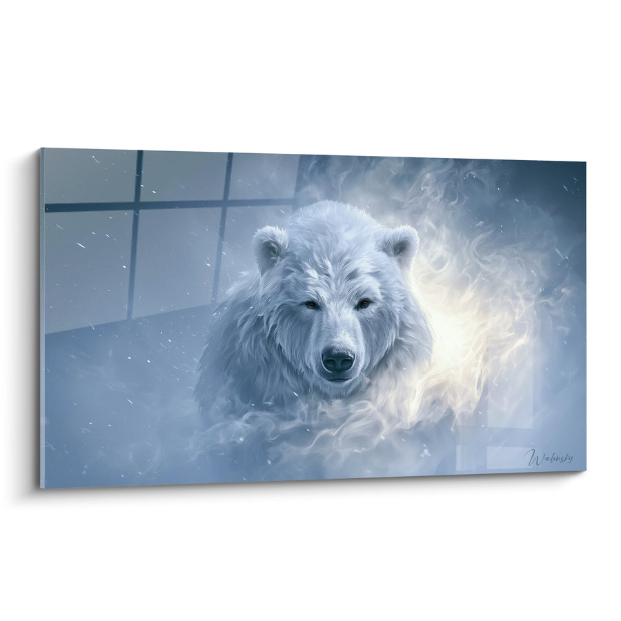 Tableau Ours blanc aux volutes dorées lumineuses - Souffle glacé doré - Edition Ours polaire