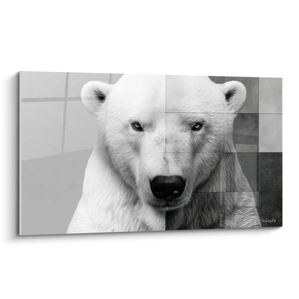 Tableau Ours polaire blanc et gris à mosaïque - Regard glacial - Edition Ours polaire